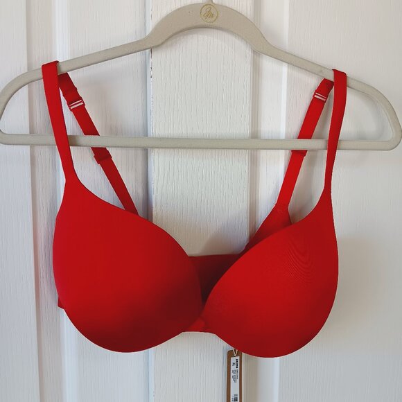 Skims Women's Cayenne Red Ultimate Push Up Plunge Bra Size 38DD - Picture 1 of 13